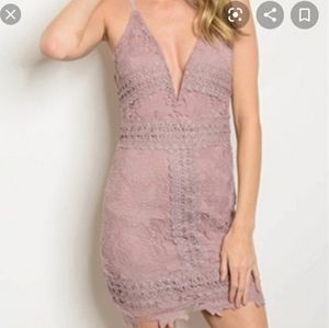 Privy Crochet Bodycon Lavender Purple Lace Plunging V Neck Sexy Mini Dress